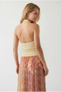 Olalook Women's Yellow Halter Neck Backless Crop Cotton Blouse - Image 5