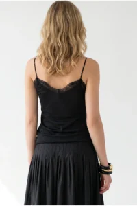 Olalook Women's Black Strap Loose Fit Draped Lace Blouse - Image 4