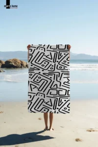 Marte Home Black Doodle - Printed Beach Towel - Image 2
