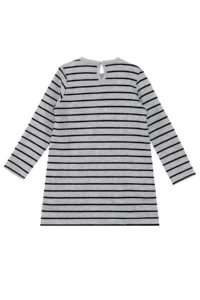 Denokids Gray Twin Cat Pocket Long Sleeve Striped Girl's Dress - Image 4