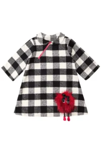 Denokids Pompon Girls' Baby Collar Toy Plaid Dress - Image 3