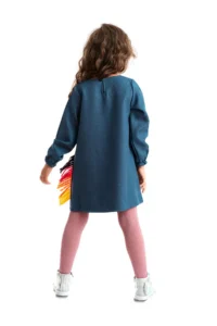 Denokids Colorful Unicorn Girl's Woven Navy Blue Winter Dress - Image 2