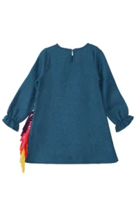 Denokids Colorful Unicorn Girl's Woven Navy Blue Winter Dress - Image 4