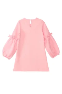 Denokids Pink Cute Friends Girl's Woven Balloon Sleeve Winter Dress - Image 4
