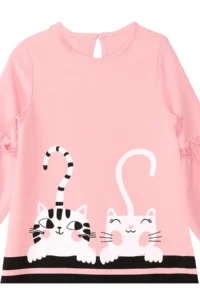 Denokids Pink Cute Friends Girl's Woven Balloon Sleeve Winter Dress - Image 5