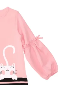 Denokids Pink Cute Friends Girl's Woven Balloon Sleeve Winter Dress - Image 6