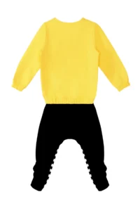 Denokids Striped Floral Bee Girls' Velvet Tracksuit Set - Image 4