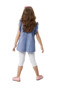 Denokids Frilly Cat Girl's Blue White Summer T-shirt Tunic Tights Set - Image 2