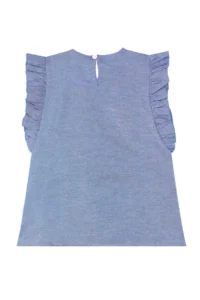 Denokids Frilly Cat Girl's Blue White Summer T-shirt Tunic Tights Set - Image 6
