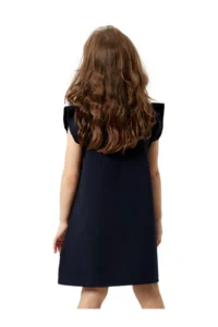 Denokids Unique Unicorn Girl's Frilled Navy Blue Summer Dress - Image 2