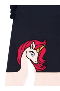 Denokids Unique Unicorn Girl's Frilled Navy Blue Summer Dress - Image 5