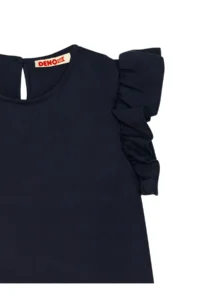 Denokids Unique Unicorn Girl's Frilled Navy Blue Summer Dress - Image 6