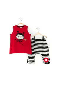 Denokids Red Ladybug Striped Girl's Summer T-Shirt Capri Shorts Set - Image 3