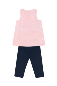 Denokids Rabbit Appliqued Girl's Pink Navy Blue Summer T-shirt Tunic Tights Set - Image 4