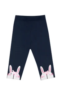 Denokids Rabbit Appliqued Girl's Pink Navy Blue Summer T-shirt Tunic Tights Set - Image 6
