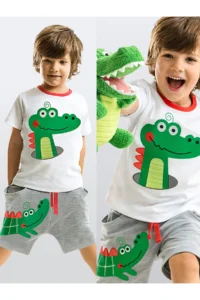 Denokids Timsah Baggy Boys' Summer T-Shirt Shorts Set