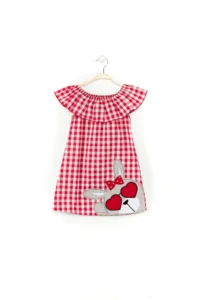 Denokids Girls' Plaid Summer Dress with Heart Glasses - Image 3