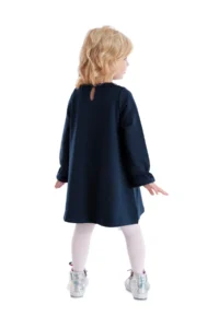 Denokids Lilycorn Navy Blue Girl's Tulle Dress with Elastic Sleeves - Image 2