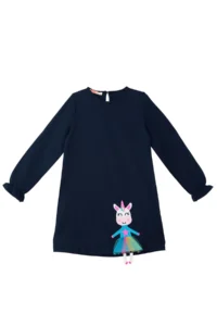 Denokids Lilycorn Navy Blue Girl's Tulle Dress with Elastic Sleeves - Image 3