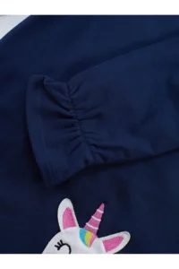 Denokids Lilycorn Navy Blue Girl's Tulle Dress with Elastic Sleeves - Image 6