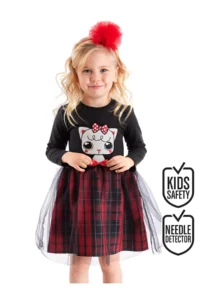 Denokids Black Kokoş Kitten Plaid Girl's Tulle Tutu Fluffy Evening Dress