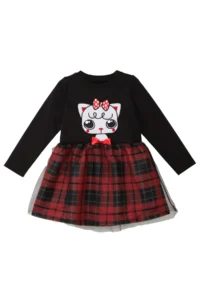Denokids Black Kokoş Kitten Plaid Girl's Tulle Tutu Fluffy Evening Dress - Image 3