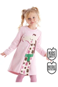 Denokids Cool Giraffe Girl's Pink Winter Long Sleeve Dress