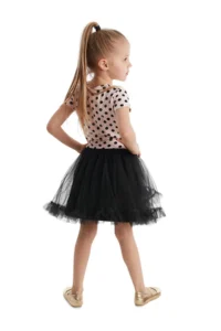 Denokids Girl's Eid Black Tulle Tutu Polka Dot Dress - Image 2