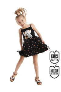 Denokids Black Copper Star Girl's Tulle Tutu Fluffy Strap Evening Dress