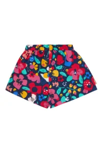 Denokids Floral Cat Girl's Navy Blue Summer T-shirt Poplin Shorts Set - Image 5