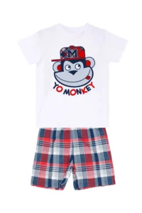 Denokids Monkey Plaid Boys' T-Shirt Shorts Set - Image 3