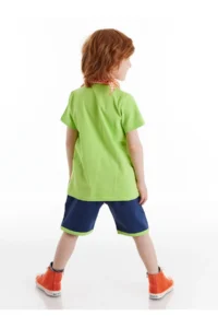 Denokids 3D Green Korsan Kids T-Shirt Shorts Bandana Set - Image 2