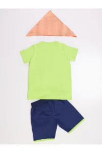 Denokids 3D Green Korsan Kids T-Shirt Shorts Bandana Set - Image 4