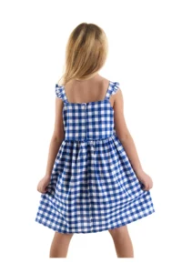 Denokids Navy Blue Star Cat Girl's Plaid Summer Strap Dress - Image 2
