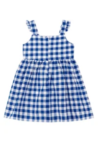 Denokids Navy Blue Star Cat Girl's Plaid Summer Strap Dress - Image 4