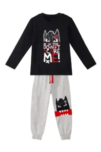 Denokids Don't Scare Boy's Winter T-shirt Trousers Set - Image 3