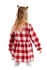 Denokids Black Rabbit Red Plaid Girl's Dress with Elastic Sleeves - Image 2