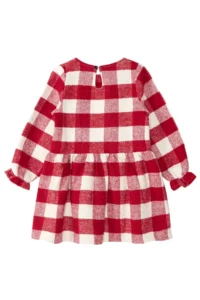 Denokids Black Rabbit Red Plaid Girl's Dress with Elastic Sleeves - Image 4