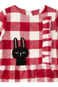 Denokids Black Rabbit Red Plaid Girl's Dress with Elastic Sleeves - Image 5