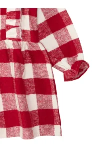 Denokids Black Rabbit Red Plaid Girl's Dress with Elastic Sleeves - Image 6