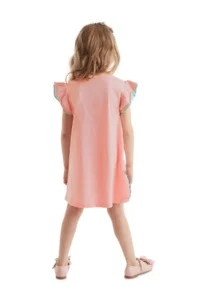 Denokids Mermaid Pink Girl's Summer Frilly Combed Cotton Dress - Image 2