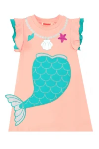 Denokids Mermaid Pink Girl's Summer Frilly Combed Cotton Dress - Image 3