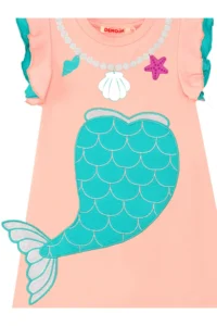 Denokids Mermaid Pink Girl's Summer Frilly Combed Cotton Dress - Image 7