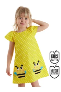 Denokids Dotted Bees Girls' Yellow Summer Dress