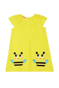 Denokids Dotted Bees Girls' Yellow Summer Dress - Image 3