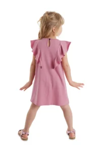 Denokids Panda Ruffle Detailed Girls' Pink Summer Dress - Image 2