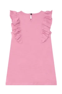 Denokids Panda Ruffle Detailed Girls' Pink Summer Dress - Image 4