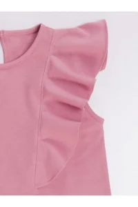 Denokids Panda Ruffle Detailed Girls' Pink Summer Dress - Image 6