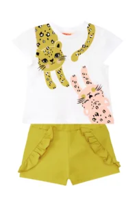 Denokids Mischievous Cats Frilly Girl's Summer T-shirt Shorts Set - Image 3