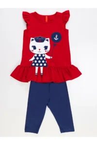 Denokids Denizci Kedi Girls' Tunic Leggings Set - Image 7